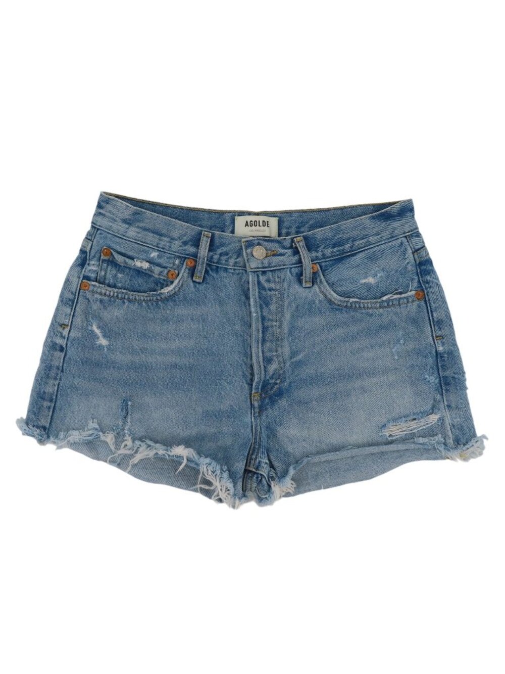 Agolde Women 27 PARKER Blue Distressed Denim Jean Shorts Button Fly All Cotton